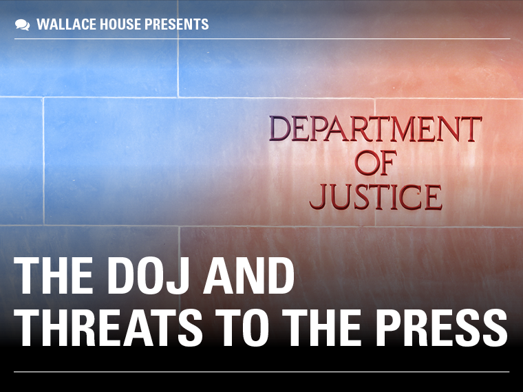 Department of Justice Building and the title, "The DOJ and Threats to the Press"
