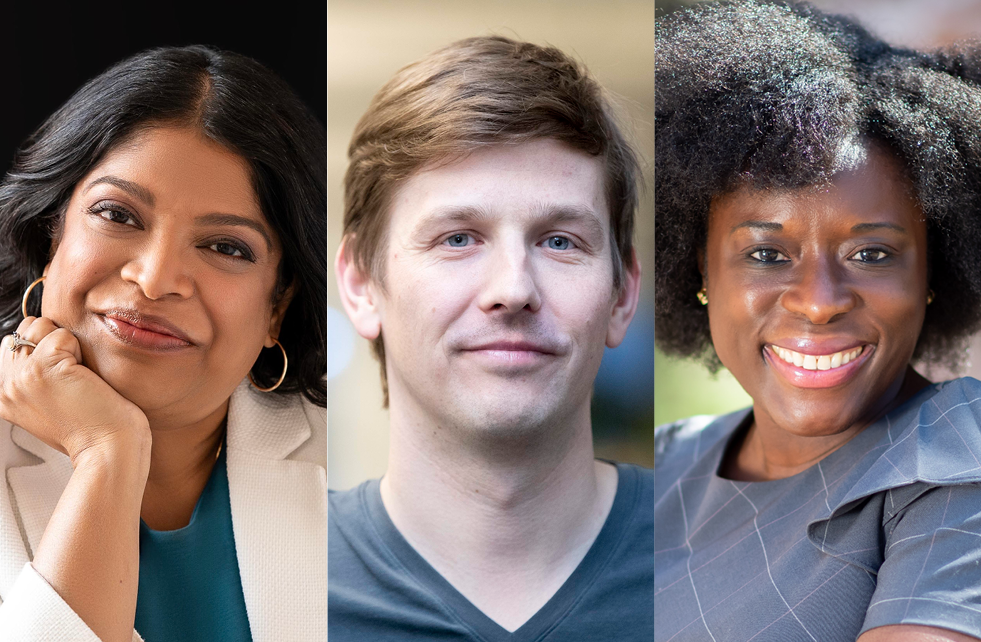Knight-Wallace alumni and webinar presenters headshots pictured left to right, Niala Boodhoo, Holger Roonemaa and Delece Smith-Barrow.